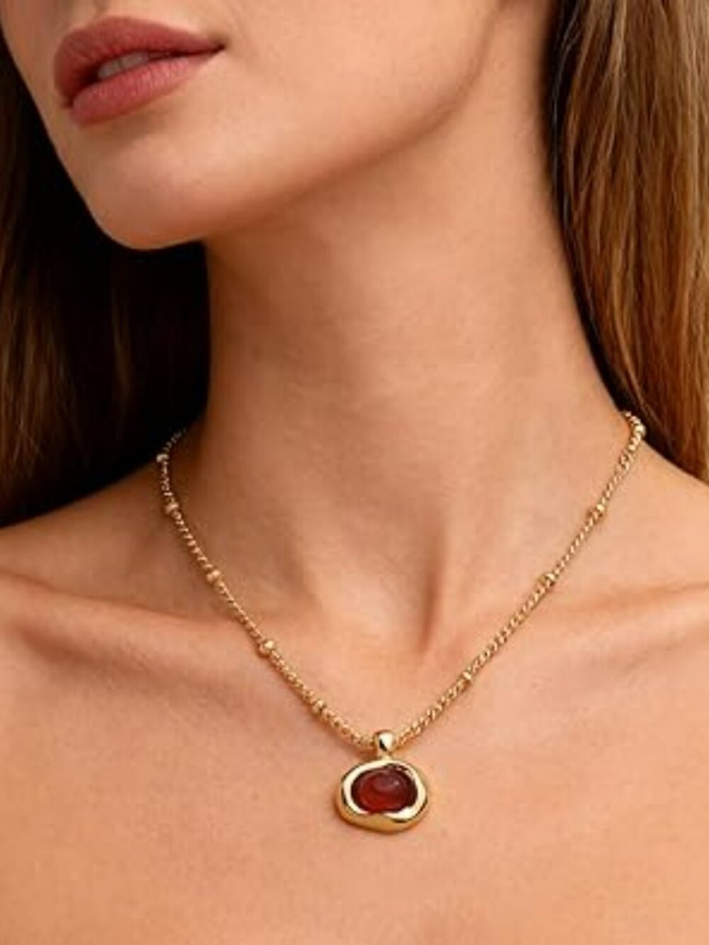 NEW Gold Stone Pendant Necklaces for Women Chunky Gemstone Dangle Necklace - Picture 2 of 4